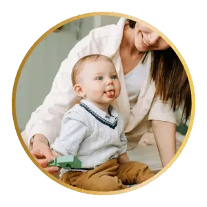 Dallas Nanny Agency toddler with blue collar with a nanny